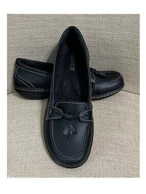 Equick Black Leather Loafers Slip-ons With Mock Tassel Size 8.5 NWOT